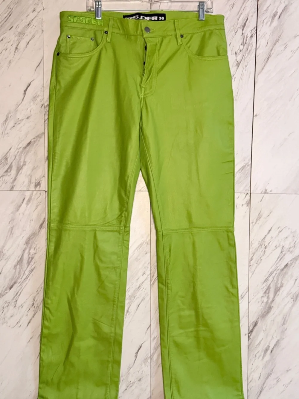 Sp5der Leather Slime Green Straight Pants SZ 36